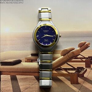 Geneva Crystal Quart Two Tone Men Watch